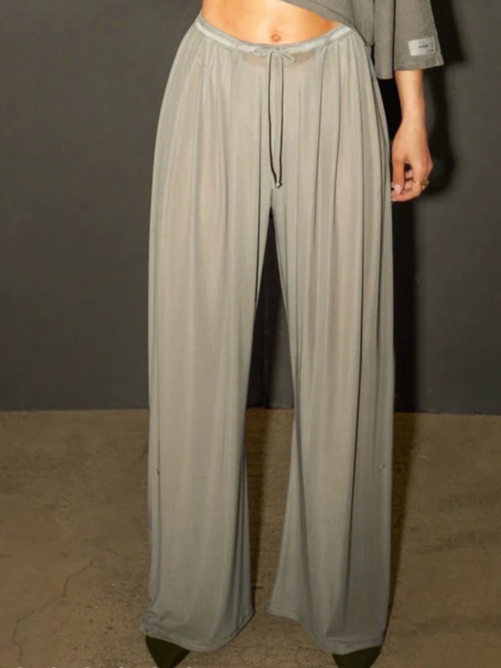 Joah Brown Gray Sheer Mesh Drawstring Lounge Pants